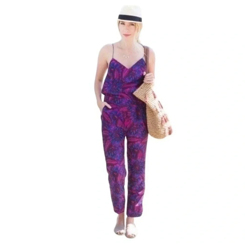 J. Crew Women's Floral Silk Strappy Back Midnight Jumpsuit π - Picture 1 of 9